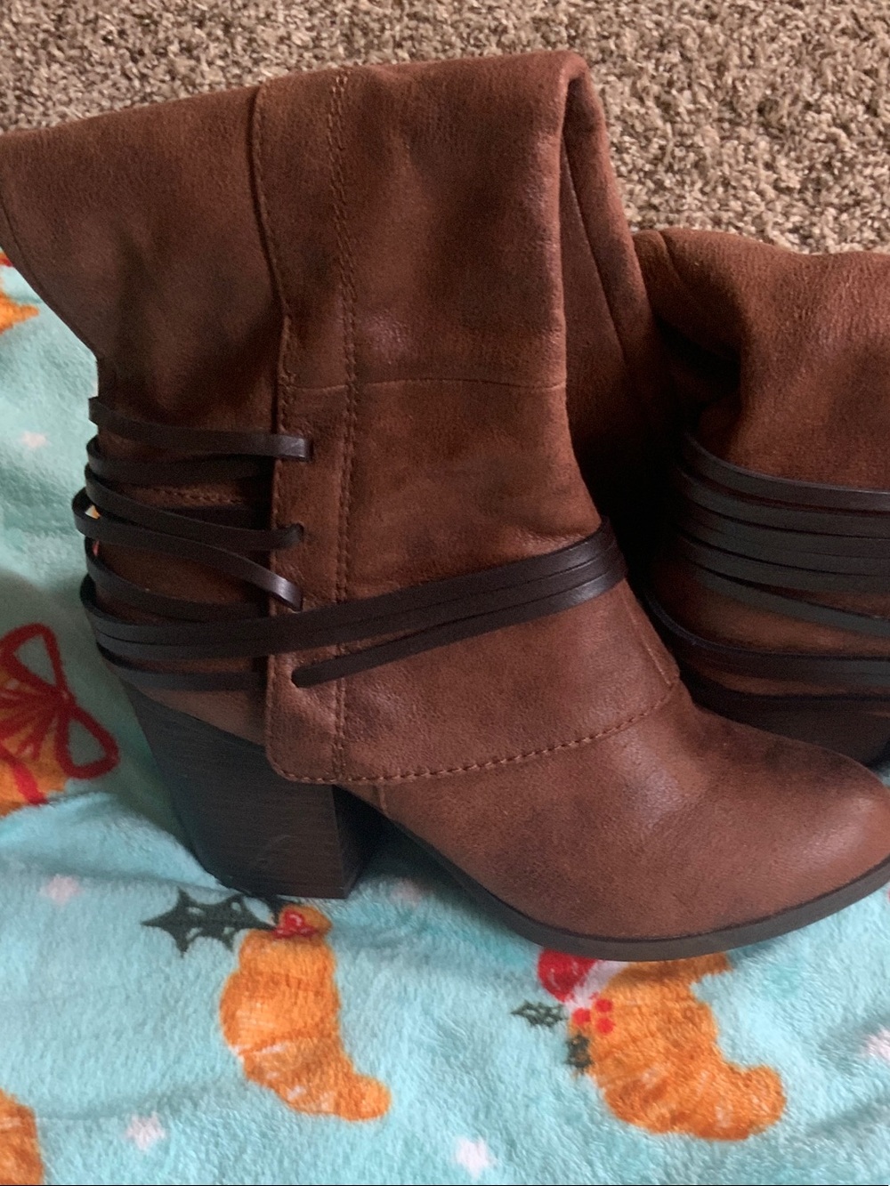 Brown Suede-Look Slouch Booties with Wrap Detail